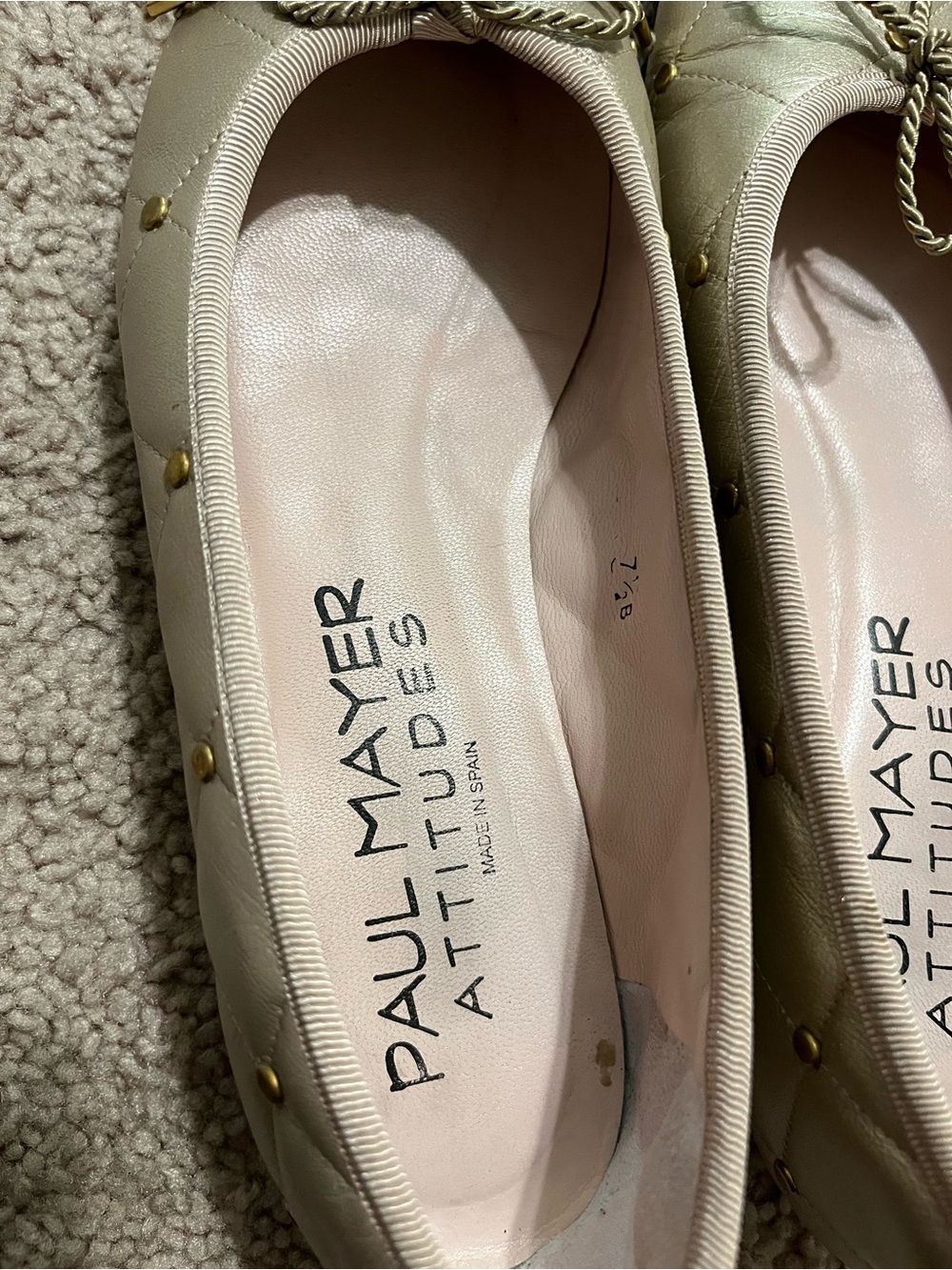 Paul Mayer Attitudes Leather Ballet Flats In Gold quilted style - Picture 2 of 7